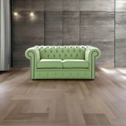 Chesterfield 2 Seater Shelly Pea Green Leather Sofa Settee Bespoke In Classic Style - thumbnail 3