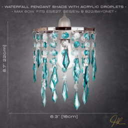 Happy Homewares Modern Waterfall Design Pendant Shade With Clear/teal Acrylic Drops And Beads - thumbnail 5