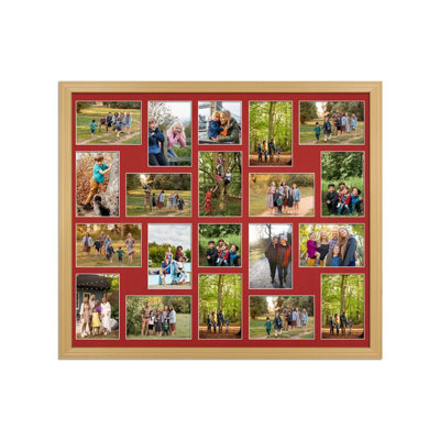 AK Frames 80X70Cm Country Pine Classic Multi Photo Frame With Crimson Mount - Holds 20 Apertures (18X) 6X4, (2X) 4X4 Photos - image 1