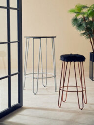 Orsina Contemporary Rose Gold Metal And Black Faux Fur Bar Stool, Hairpin Round Stool, Fur Stool For Kitchen Counter - thumbnail 5