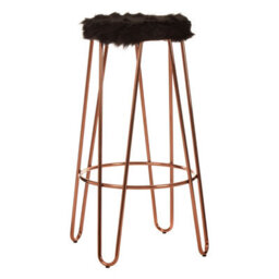 Orsina Contemporary Rose Gold Metal And Black Faux Fur Bar Stool, Hairpin Round Stool, Fur Stool For Kitchen Counter - thumbnail 2