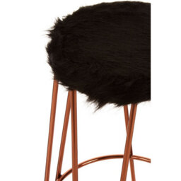 Orsina Contemporary Rose Gold Metal And Black Faux Fur Bar Stool, Hairpin Round Stool, Fur Stool For Kitchen Counter - thumbnail 3