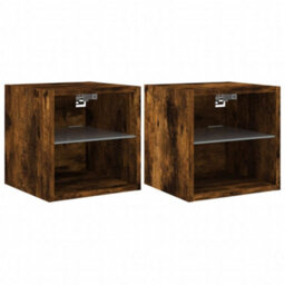 Walplus Tv Wall Cabinets With Led Lights 2 Pcs Smoked Oak 30X28.5X30 Cm - thumbnail 2
