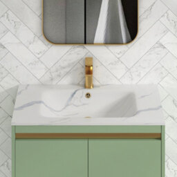 Royal Bathrooms Orion 800mm Mint Sage 2 Door Floor Standing Vanity Unit With Carrara White Basin & Brushed Brass Accent Trim - thumbnail 5