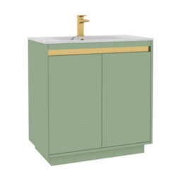Royal Bathrooms Orion 800mm Mint Sage 2 Door Floor Standing Vanity Unit With Carrara White Basin & Brushed Brass Accent Trim - thumbnail 7