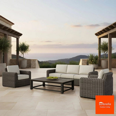 Foremost Salina 4 Piece Wicker Patio Seating Set 5 Seater Sofa Chairs Table Sunbrella Cushions Outdoor Furniture Cover - image 1
