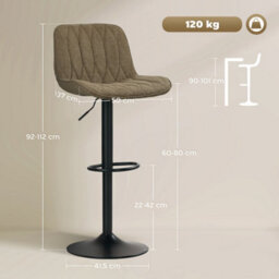 Homcom Bar Stools Set Of 2, Modern Armless Bar Chairs, Brown - thumbnail 3