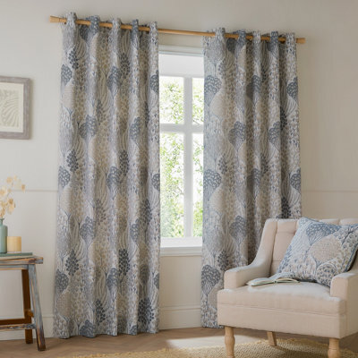 Wylder Ophelia Floral Jacquard Room Darkening Eyelet Curtain Pair Wedgewood (W)229Cmx (D)183Cm - image 1