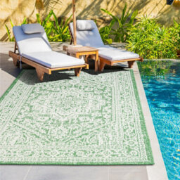 Homeart Outdoor Indoor Rug, Easy Clean, Uv Weather Resistant Rug For Patio, Gardenmedallion Green, Cream,120X170Cm - thumbnail 2
