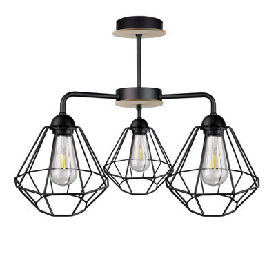 Luminosa Lighting Luminosa Foskal Semi Flush Light Black, Wood, 44Cm, 3X E27