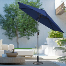 Sundaze 2.5M Blue Round Garden Parasol Umbrella Patio Sun Shade Canopy Crank Tilt With Base - thumbnail 1