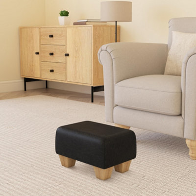 Black Natural Wood Chunky Legs Faux Leather Small Footstool  Handmade Uk By Footstools Direct - image 1