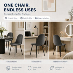Bravich Ron Velvet Dining Chair - Grey, Set Of 2 - thumbnail 4