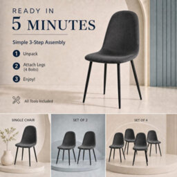 Bravich Ron Velvet Dining Chair - Grey, Set Of 2 - thumbnail 5