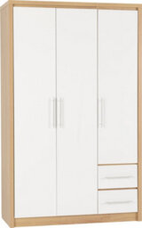 Seconique Seville 3 Door 2 Drawer Wardrobe In Oak And White - thumbnail 3
