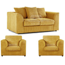 Furnishings For Less UK Luxor Jumbo Cord 2 + 1 + 1 Fabric 3 Piece Sofa Suite - Scatter Back Mustard - thumbnail 1