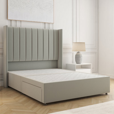 Bsspoke Hannah Divan Bed Set Silver Plush Velvet With 54Inch Headboard & No Drawers No Mattress In Single Double King 4Ft 6Ft - image 1