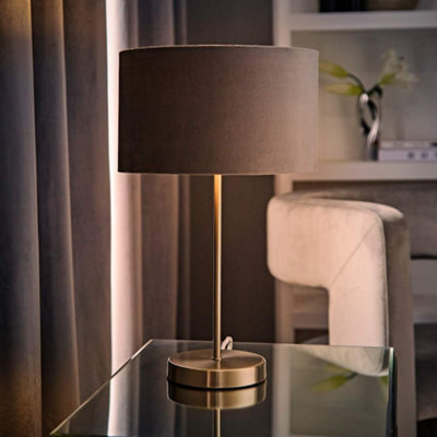 Valuelights Charles Brushed Chrome Table Lamp With Grey Velvet Shade And Bulb - image 1