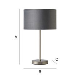 Valuelights Charles Brushed Chrome Table Lamp With Grey Velvet Shade And Bulb - thumbnail 8