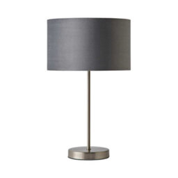 Valuelights Charles Brushed Chrome Table Lamp With Grey Velvet Shade And Bulb - thumbnail 2