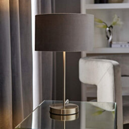 Valuelights Charles Brushed Chrome Table Lamp With Grey Velvet Shade And Bulb - thumbnail 5