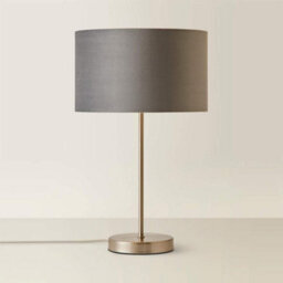 Valuelights Charles Brushed Chrome Table Lamp With Grey Velvet Shade And Bulb - thumbnail 6