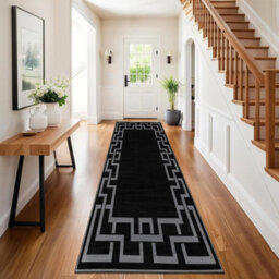 Oxford Homeware Printed Rug, Non-Slip Pet Friendly, Living Room Rugs And Hallways Runner, (Nico Black, 60X220Cm) - thumbnail 1