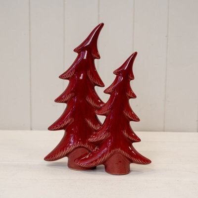 Four Candle Satchville Red Ceramic Bendy Double Christmas Trees - image 1