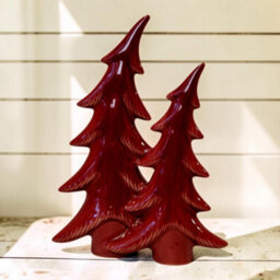 Four Candle Satchville Red Ceramic Bendy Double Christmas Trees - thumbnail 2