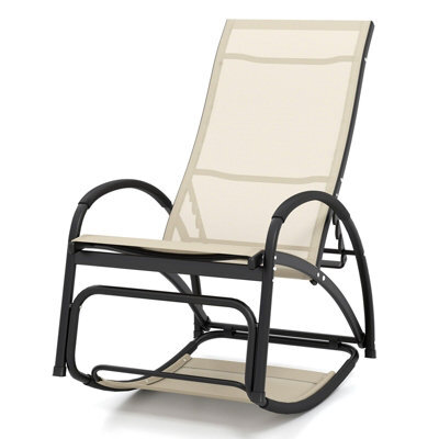 Costway 2-In-1 Outdoor Rocking Chair Convertible Lounge Chair Patio Rocker-Beige - image 1