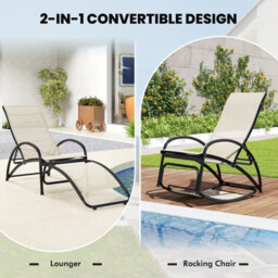 Costway 2-In-1 Outdoor Rocking Chair Convertible Lounge Chair Patio Rocker-Beige - thumbnail 4