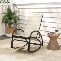 Costway 2-In-1 Outdoor Rocking Chair Convertible Lounge Chair Patio Rocker-Beige - thumbnail 3