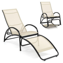 Costway 2-In-1 Outdoor Rocking Chair Convertible Lounge Chair Patio Rocker-Beige - thumbnail 8
