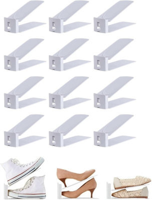Xample Pack Of 12 Shoe Slot Organise Storage Adjustable 3-Level Height Non-Slip Shoe Holder & Stacker, Space-Saving Shoe Rack (White) - image 1