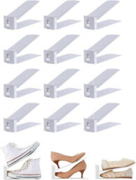 Xample Pack Of 12 Shoe Slot Organise Storage Adjustable 3-Level Height Non-Slip Shoe Holder & Stacker, Space-Saving Shoe Rack (White) - thumbnail 1