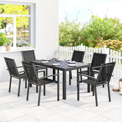 Outsunny Garden Dining Set For 6, Outdoor Dining Table And Chairs, Black - image 1