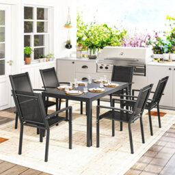 Outsunny Garden Dining Set For 6, Outdoor Dining Table And Chairs, Black - thumbnail 7