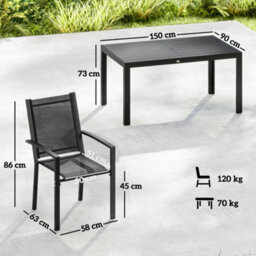 Outsunny Garden Dining Set For 6, Outdoor Dining Table And Chairs, Black - thumbnail 3
