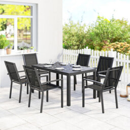 Outsunny Garden Dining Set For 6, Outdoor Dining Table And Chairs, Black
