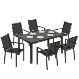 Outsunny Garden Dining Set For 6, Outdoor Dining Table And Chairs, Black - thumbnail 2
