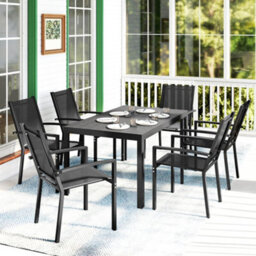 Outsunny Garden Dining Set For 6, Outdoor Dining Table And Chairs, Black - thumbnail 8
