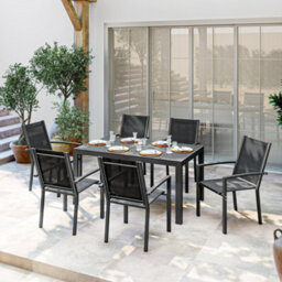Outsunny Garden Dining Set For 6, Outdoor Dining Table And Chairs, Black - thumbnail 9