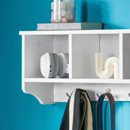 Sobuy Frg48-W, Wall Coat Rack Wall Display Storage Unit With 3 Components 4 Hooks,white,w61Xd15Xh23 - thumbnail 4