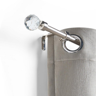 Ohs Crystal Ball Finial Metallic Silver 16mm Curtain Pole Extendable Rod 120-220Cm - image 1