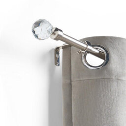 Ohs Crystal Ball Finial Metallic Silver 16mm Curtain Pole Extendable Rod 120-220Cm - thumbnail 1