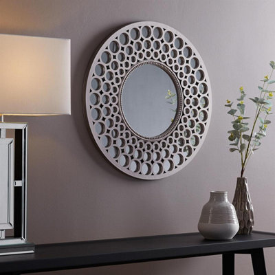 DEENZ Silver Round Designer Wall Mirror Decoration Art Piece