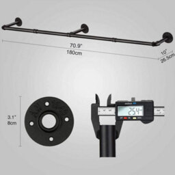6Ft Heavy Duty Clothes Rail Pipe Garment Rack Wall Mounted Hanging Clothes Pole - thumbnail 2