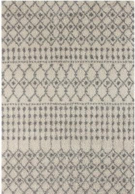 The Rugs Soft Moroccan Diamond Shaggy Rugs And Runners High Pile Ivory And Grey Living Room Kitchen Hallway 1000 - image 1