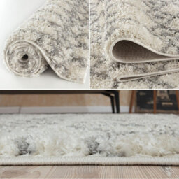 The Rugs Soft Moroccan Diamond Shaggy Rugs And Runners High Pile Ivory And Grey Living Room Kitchen Hallway 1000 - thumbnail 4