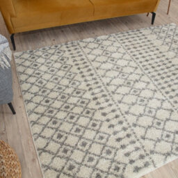 The Rugs Soft Moroccan Diamond Shaggy Rugs And Runners High Pile Ivory And Grey Living Room Kitchen Hallway 1000 - thumbnail 5